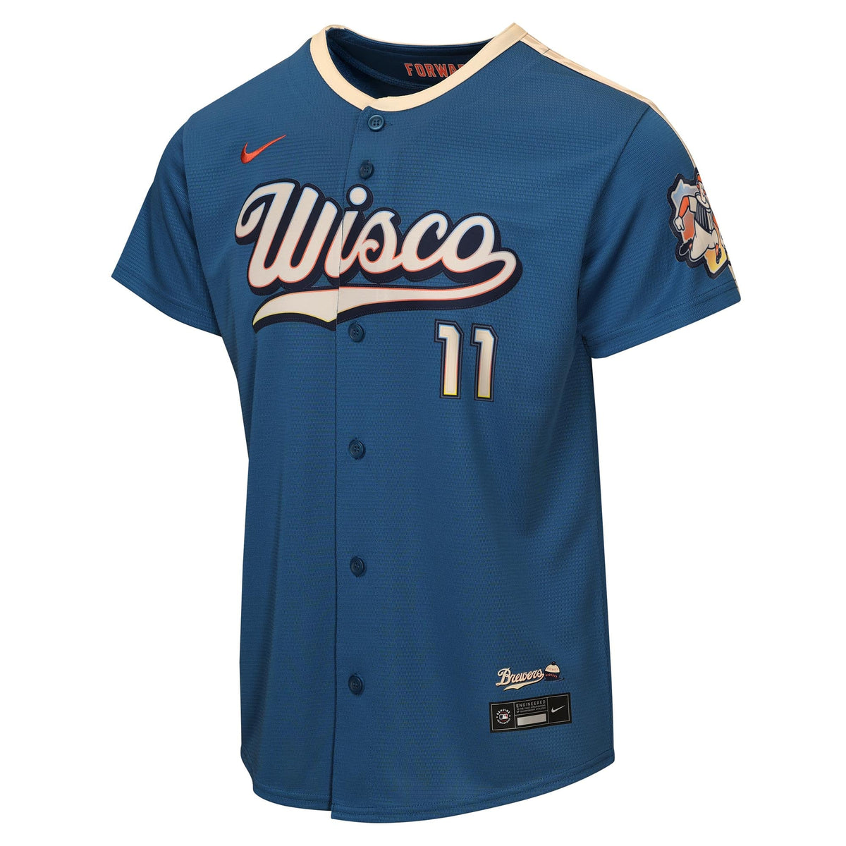 Youth Milwaukee Brewers Jackson Chourio Nike Mineral Blue 2026 City Connect Stadium Jersey - 3