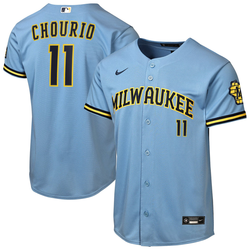 Youth Milwaukee Brewers Jackson Chourio Nike Powder Blue Road Stadium Jersey