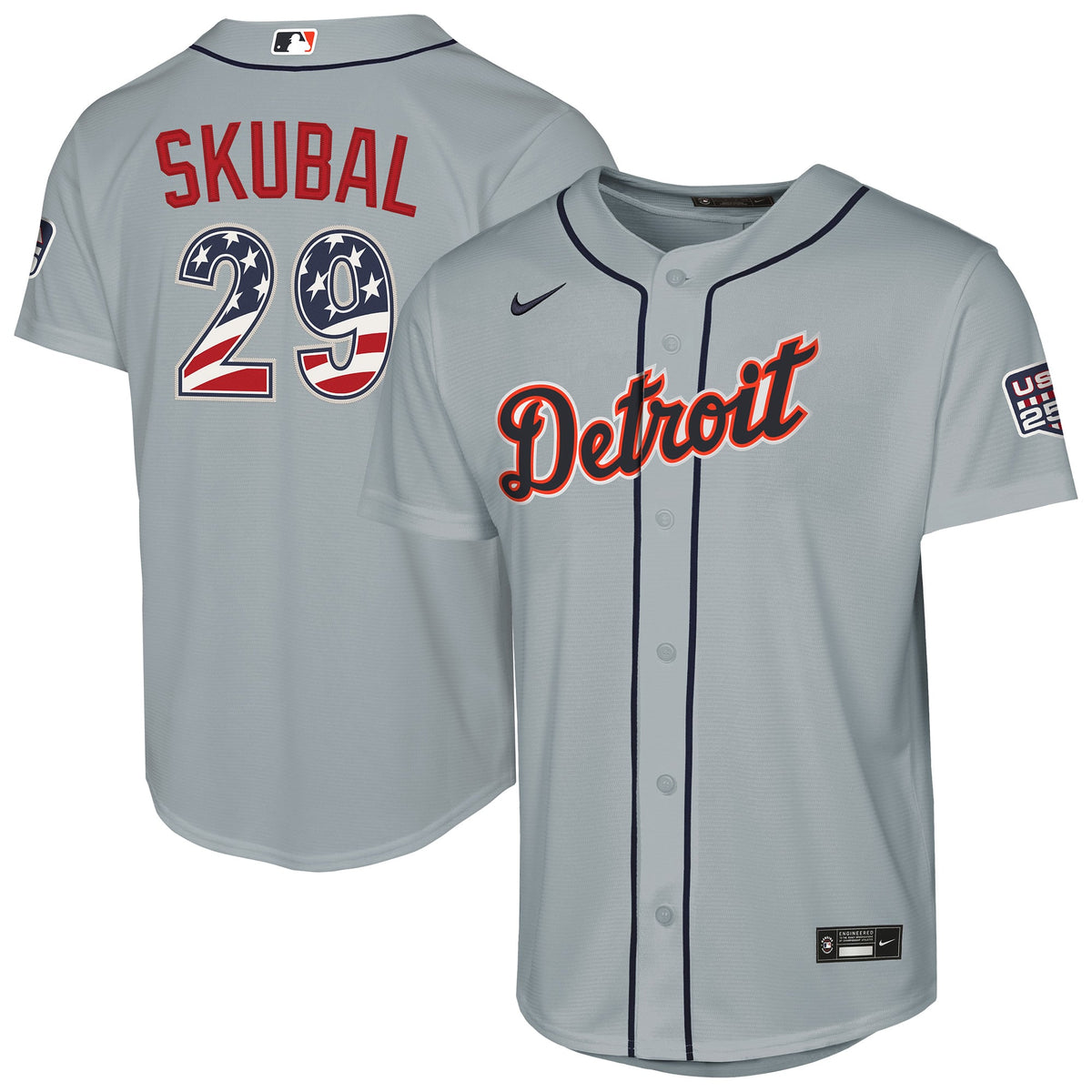Youth Detroit Tigers Tarik Skubal Nike Gray USA 250 Fourth of July Road Replica Jersey - 2